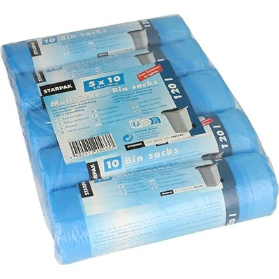 Starpak 50 Müllsäcke HDPE 120 l blau mit Zugband