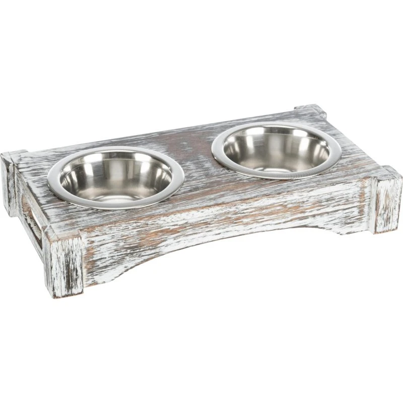 TRIXIE Napf-Set Edelstahl/Holz 2x 0,2 l weiß