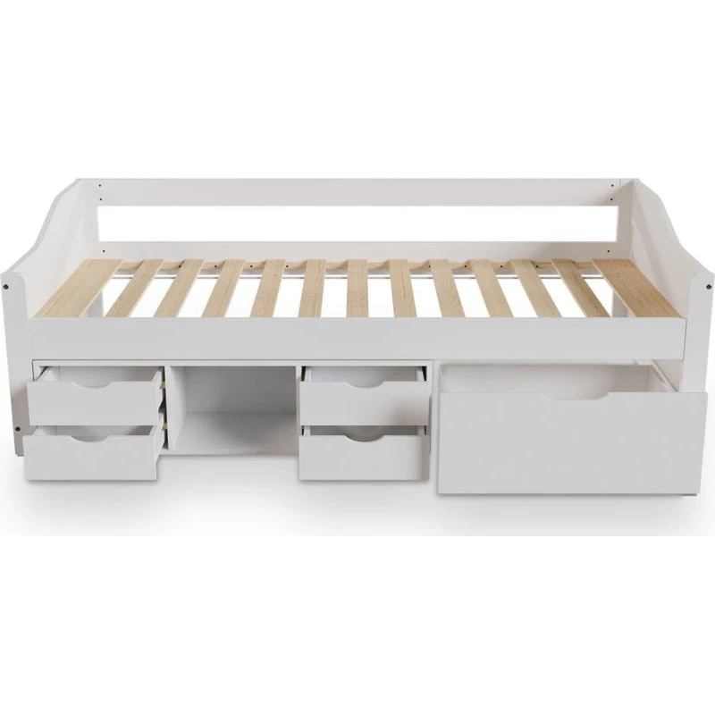 Juskys Nalu Funktionsbett 90x200 cm Weiß mit Lattenrost & 5 Schubladen