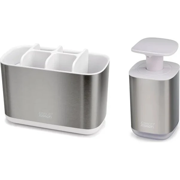 Joseph Joseph Easy Store 2-teilig Seifenspender & Zahnbürstenhalter Silber/Weiß