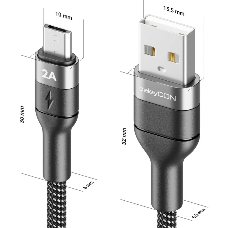 deleyCON USB-A auf Micro-USB Kabel 0,15m 5V/2A