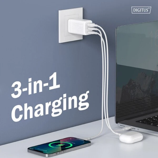 DIGITUS GaN Charger 67W 2x USB-C 1x USB-A Weiß