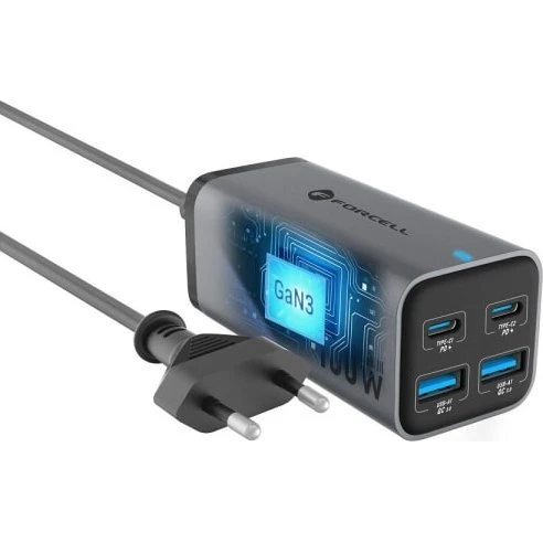 Forcell GaN III VT-51 100W Tischladegerät 2x USB-C + 2x USB-A Grau