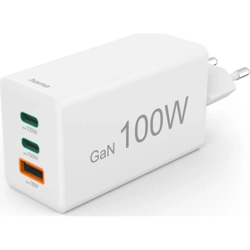 GaN 100W Schnellladegerät 2x USB-C, 1x USB-A, Weiß