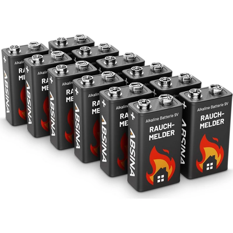 ABSINA 12x 9V Rauchmelder-Batterie Block