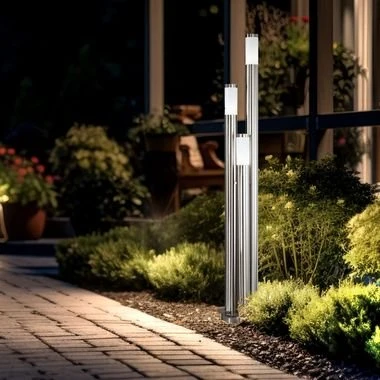 Edelstahl LED Stehleuchte 3-Säulen 170 cm silber