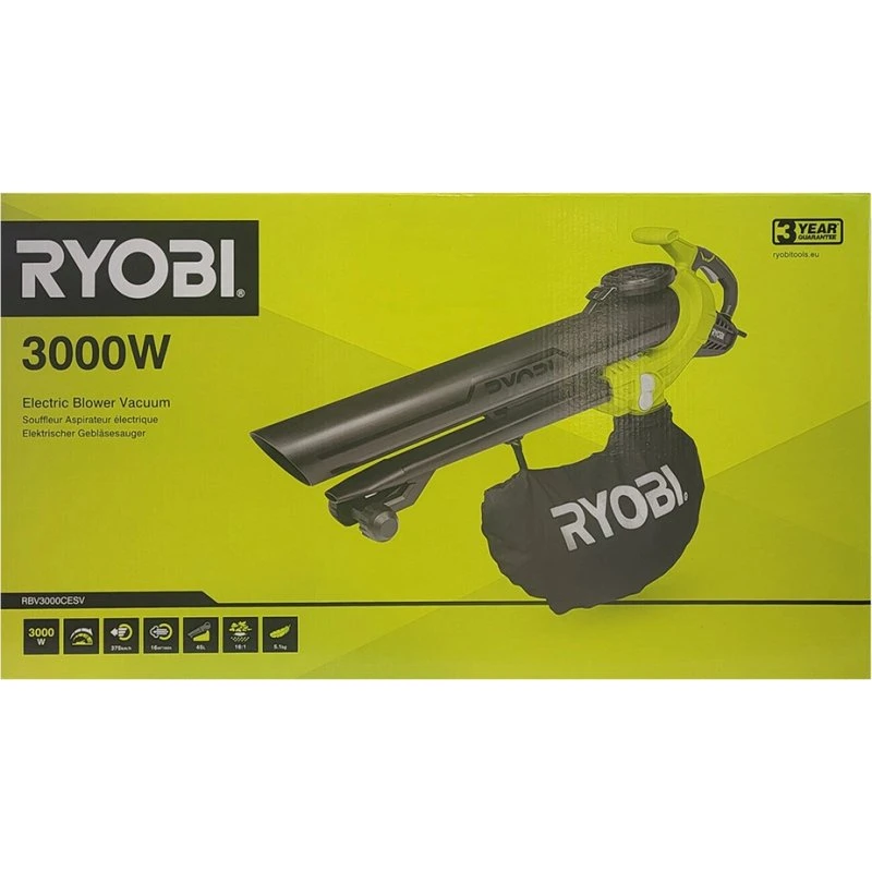 Ryobi RBV3000CESV Elektrischer Laubsauger mit Hämmerfunktion, grün