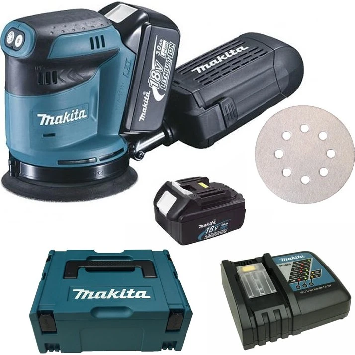 Makita DBO180RFJ 18 V Akku-Exzenterschleifer 2x3,0 Ah