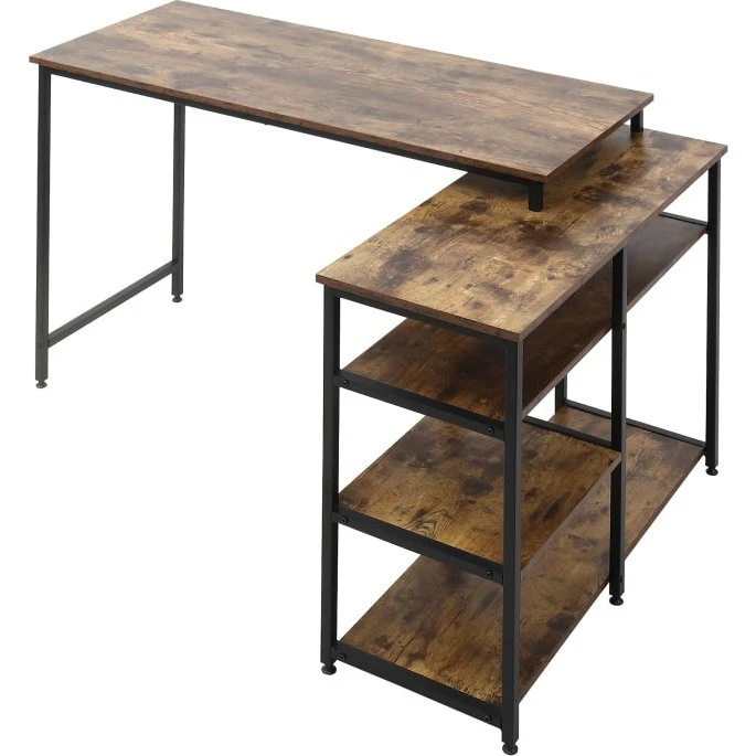 HOMCOM Eckschreibtisch 135x90x79 cm rustikal braun-schwarz