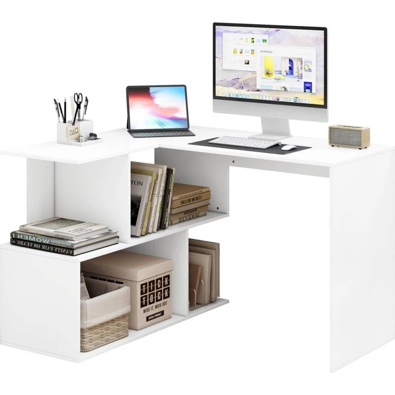 WOLTU Eckschreibtisch mit Ablagen, MDF, 2-in-1 Arbeitsplatz