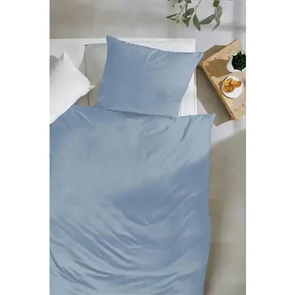 Hahn Luxus-Satin Bettwäsche rauchblau 155x220 cm
