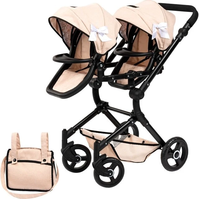 Bayer Twin Neo Doppel-Puppenwagen Beige mit Wickeltasche