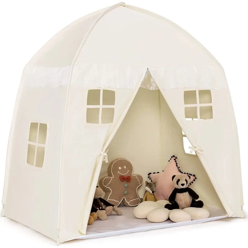 Costway Großes Prinzessinnenzelt mit Reißverschluss, Beige