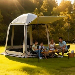 VEVOR Pop-up-Zelt 304,8x280,4 cm Beige mit Markise für 4–8 Personen