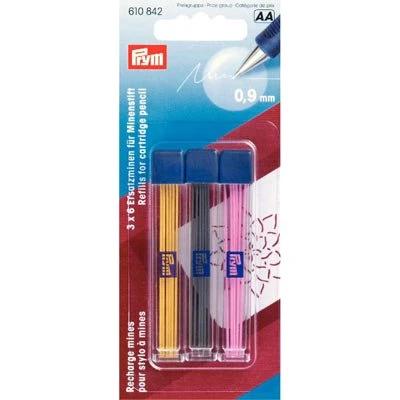 Prym Ersatzminen 0,9 mm, 18er-Pack (Schwarz, Gelb, Rosa)