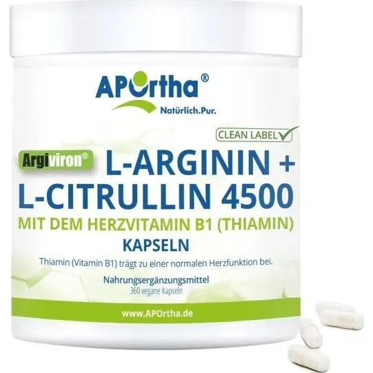 APOrtha Argiviron L-Arginin + L-Citrullin 4500 + B1 360 vegane Kapseln