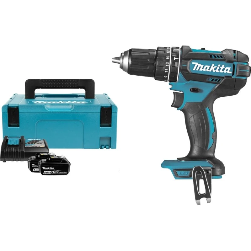 Makita DHP 482 RTJ 18 V Akku-Schlagbohrschrauber mit 2x 5,0 Ah Akku