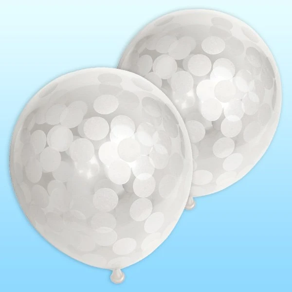 Konfettiballons weiß, 6 Stück, 30 cm