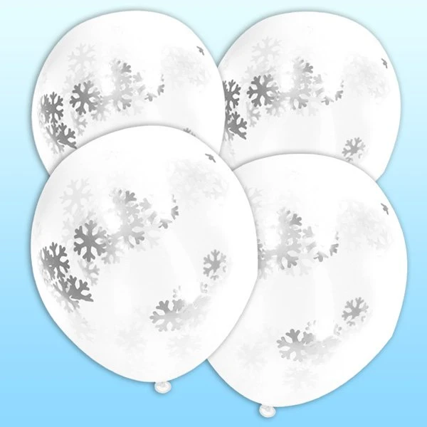 4 Schneeflocken Konfettiballons 30cm silber