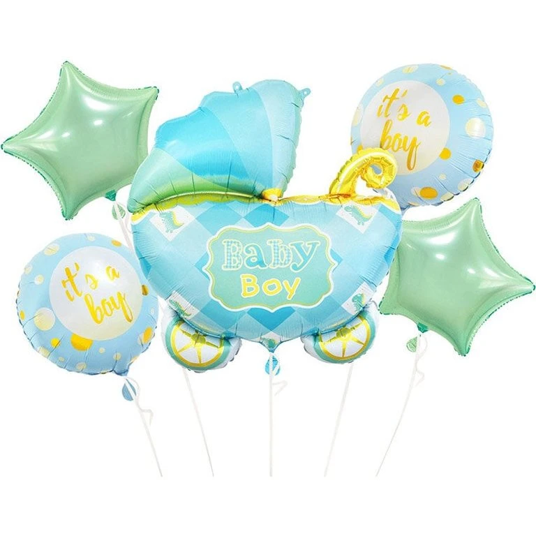 Blauer Kinderwagen-Folienballon-Set 5-tlg. (mit Helium)