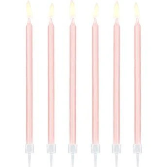 Hellrosa Geburtstagskerzen 12 Stück 14 cm mit Halter