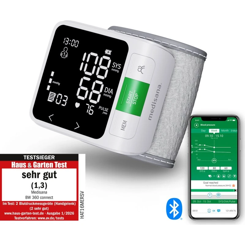 Medisana BW 360 connect Handgelenk-Blutdruckmessgerät, zert. Medizinprodukt