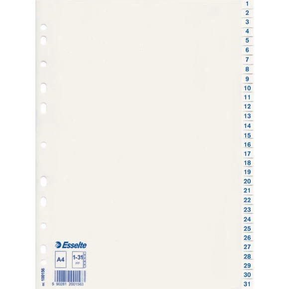 Esselte Economy 100156 A4-Register, weiß, 31 Blatt