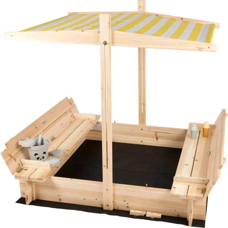 needs&wants® Sunplaya3 Sandkasten 120x120 cm mit Dach, Sitzbank & UV-Schutz
