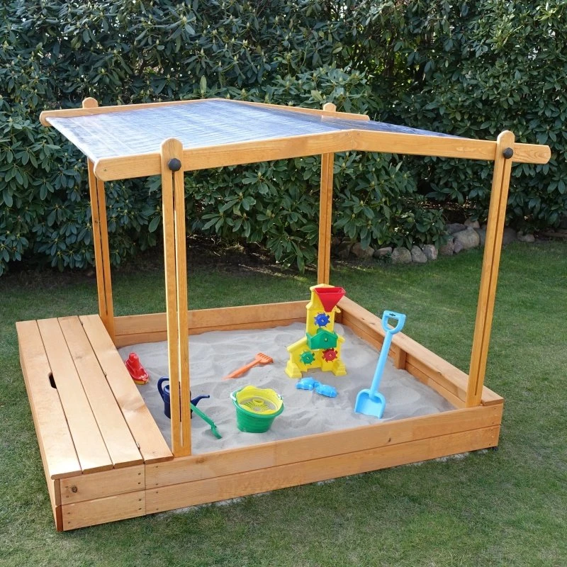 Promadino Sandkasten MULTI + Sitzbox + Sonnendach honigbraun