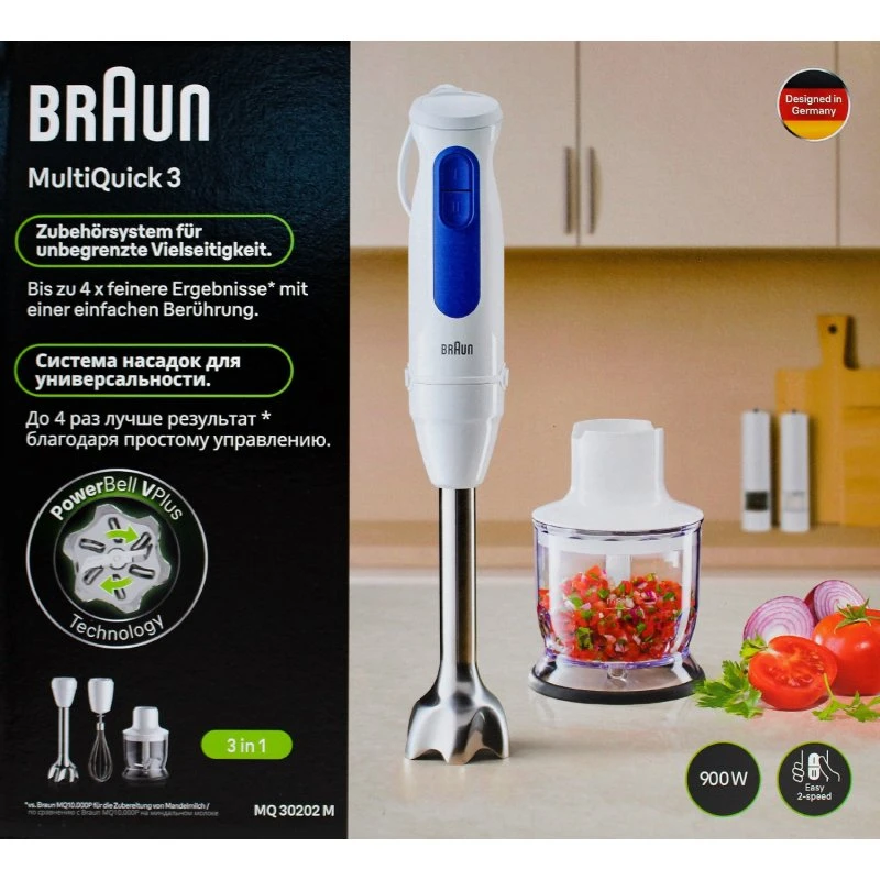 Braun Stabmixer MultiQuick 3 MQ30202M, 900 W, weiß/blau