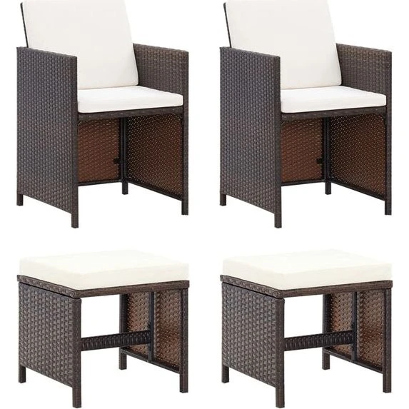 vidaXL 4-tlg. Gartenstuhl-Set Poly Rattan Braun