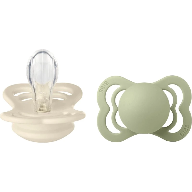 BIBS Supreme Silikon Schnuller 2er-Pack, Ivory & Sage, Größe 1