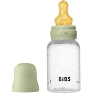 BIBS Babyflaschen-Set 150 ml mit Anti-Kolik-Latexsauger, Salbei & Lätzchen