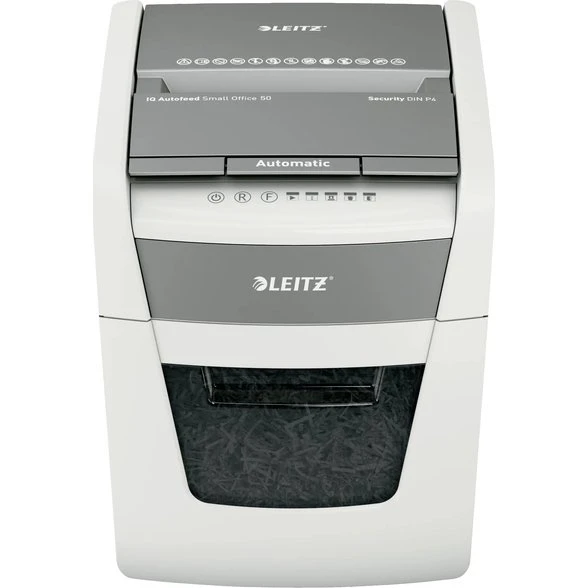 Leitz IQ Autofeed Aktenvernichter P-4, 50 Blatt, weiß