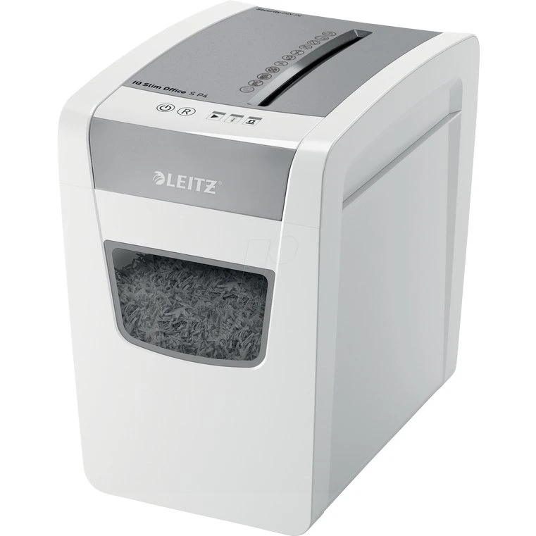 LEITZ IQ Slim Office S P4 Aktenvernichter, 12 Blatt, grau/weiß