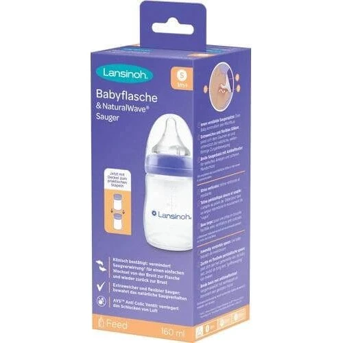 Lansinoh NaturalWave Babyflasche 160ml Weithals Anti-Kolik S