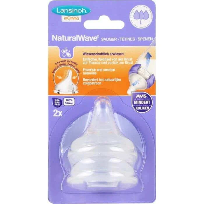Lansinoh NaturalWave Trinksauger 2er-Pack - Silikon Weithalsflasche