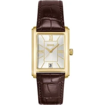 Boss Herrenuhr 1514300 Edelstahl Goldplattiert Dunkelbraun Leder