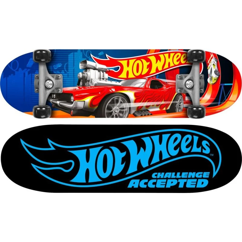 Hot Wheels Skateboard 71cm ABEC-5 Rollen, Blau-Gelb-Rot