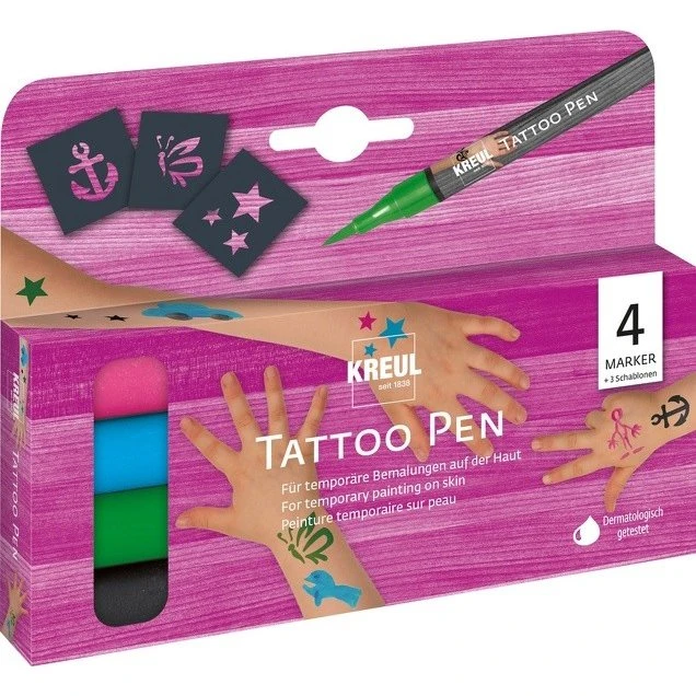 KREUL Tattoo Pen 4er-Set mit Anker, Sternen & Schmetterlingen