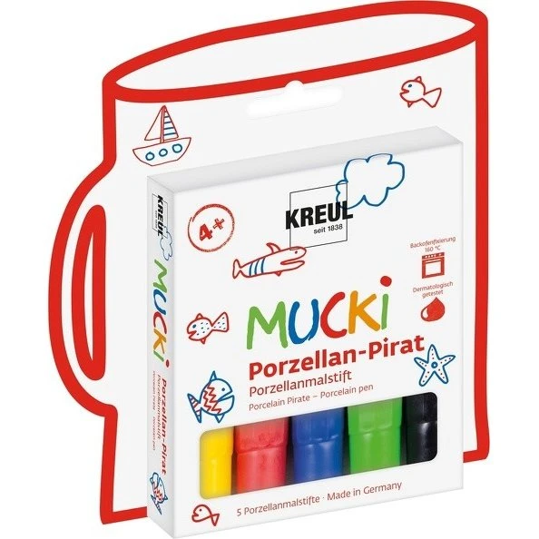 KREUL MUCKI Porzellan-Pirat Porzellanmalstift Set, 5er-Set