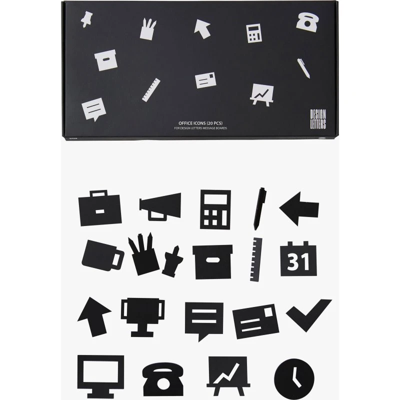 Design Letters Office Icon Set - 20 Stück - Schwarz