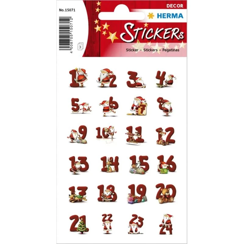 HERMA Adventskalender Sticker Lebkuchenzahlen, 72 Stück (3 Blatt)