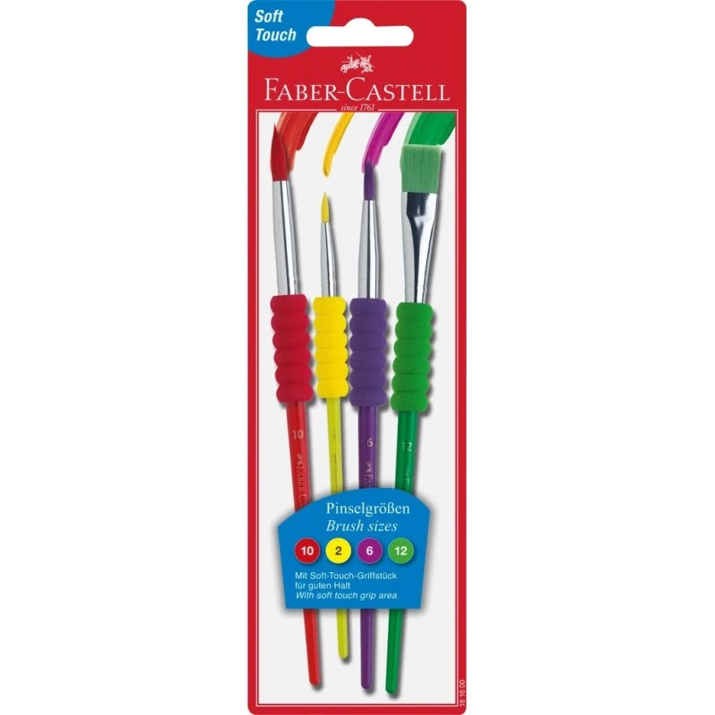 Faber-Castell Synthetikhaarpinsel-Set mit Soft-Touch-Griff, 4er Set