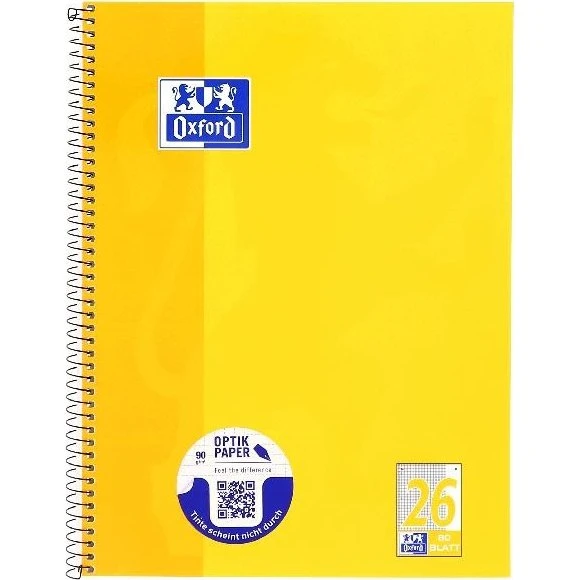 Oxford Collegeblock A4+ kariert, 80 Blatt, gelb, 90 g/m²
