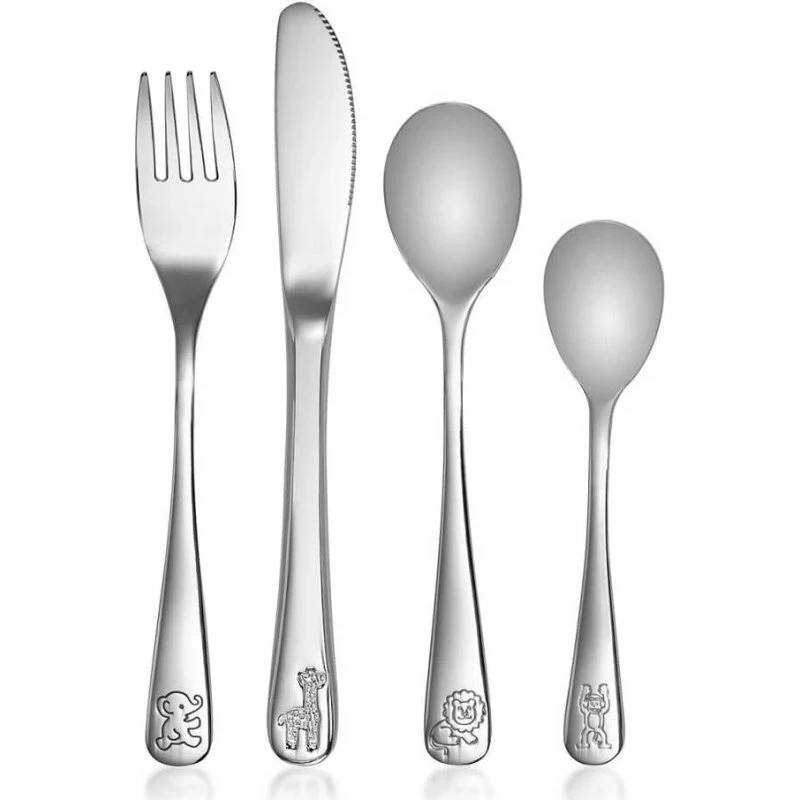 Reer 4er-Set Kinderbesteck aus Edelstahl mit Tiermotiven