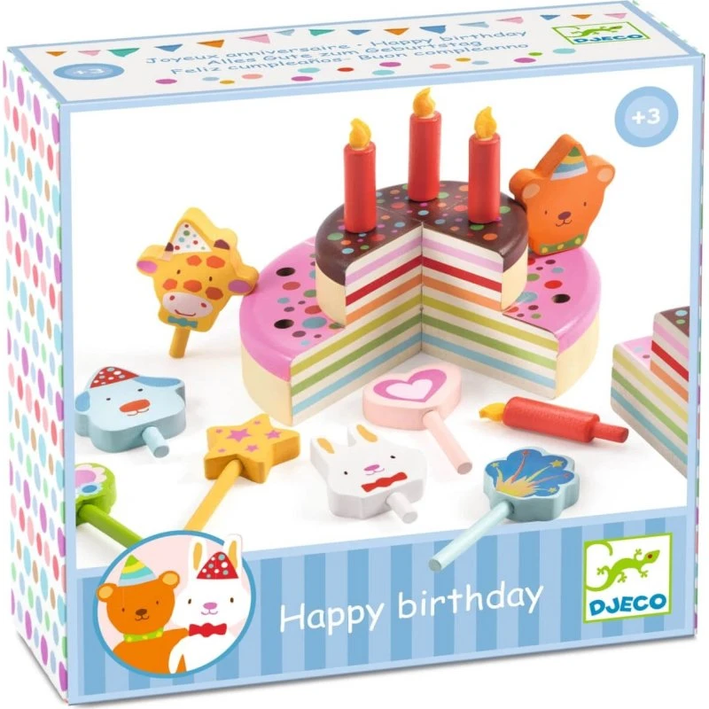 Djeco Happy Birthday Rollenspiel - Spielkuchen-Set mit Holzbox