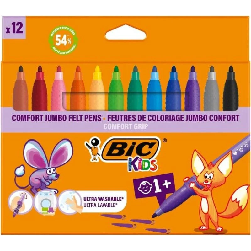 BIC KIDS Fasermaler Comfort Jumbo, 12er Set, auswaschbar