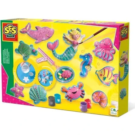SES Creative® Gipsgießen-Set Glitzer Meerestiere