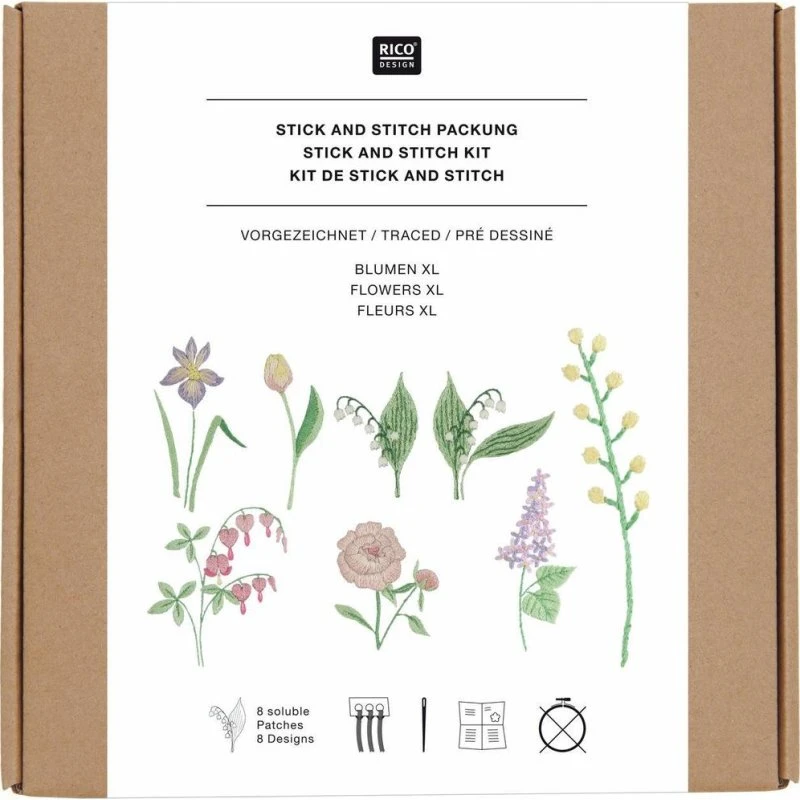 Rico Design Stick & Stitch Packung Blumen XL - 8 Designs